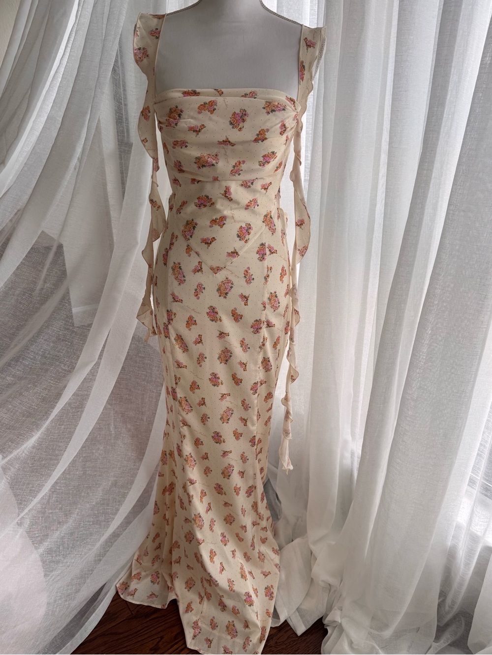 Nana Jacqueline Floral Corset Maxi Dress Cream Pink Romantic Gown